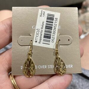 Teardrop filigree 24 karat gold over sterling silver dangle earrings